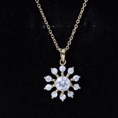 Certified Moissanite Snowflake Necklace in Yellow Gold Plated Silver