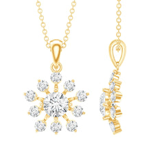 Load image into Gallery viewer, Certified Moissanite Snowflake Necklace in Yellow Gold Plated Silver