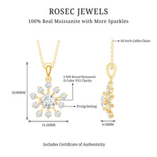 Load image into Gallery viewer, Certified Moissanite Snowflake Necklace in Yellow Gold Plated Silver