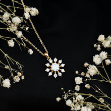 Load image into Gallery viewer, Certified Moissanite Snowflake Necklace in Yellow Gold Plated Silver