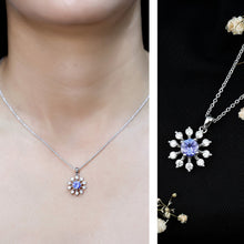 Load image into Gallery viewer, Certified Genuine Tanzanite Snowflake Necklace with Silver Chain