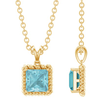 Load image into Gallery viewer, Sterling Silver Half Carat Princess Cut Sky Blue Topaz Pendant Necklace with Chain
