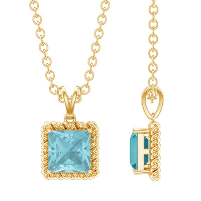 Sterling Silver Half Carat Princess Cut Sky Blue Topaz Pendant Necklace with Chain