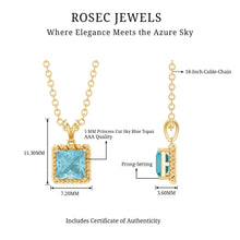 Load image into Gallery viewer, Sterling Silver Half Carat Princess Cut Sky Blue Topaz Pendant Necklace with Chain