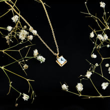 Load image into Gallery viewer, Sterling Silver Half Carat Princess Cut Sky Blue Topaz Pendant Necklace with Chain