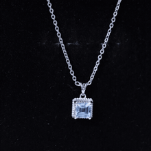 Load image into Gallery viewer, Natural Half Carat Aquamarine Princess Cut Necklace with Silver Chain