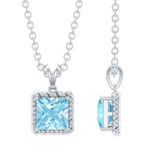 Load image into Gallery viewer, Natural Half Carat Aquamarine Princess Cut Necklace with Silver Chain