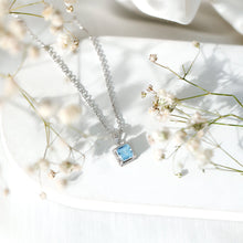 Load image into Gallery viewer, Natural Half Carat Aquamarine Princess Cut Necklace with Silver Chain
