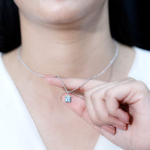Load image into Gallery viewer, Natural Half Carat Aquamarine Princess Cut Necklace with Silver Chain