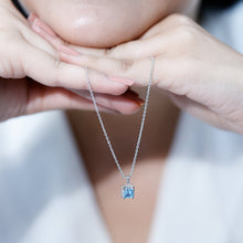 Load image into Gallery viewer, Natural Half Carat Aquamarine Princess Cut Necklace with Silver Chain