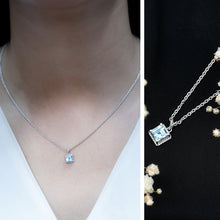 Load image into Gallery viewer, Natural Half Carat Aquamarine Princess Cut Necklace with Silver Chain