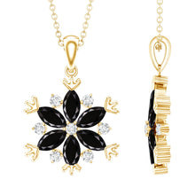 Load image into Gallery viewer, Certified Black Onyx Flower Pendant Necklace with Diamond