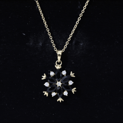 Certified Black Spinel and Diamond Flower Necklace with Silver Chain