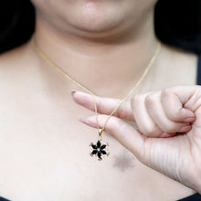 Load image into Gallery viewer, Certified Black Spinel and Diamond Flower Necklace with Silver Chain
