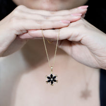 Load image into Gallery viewer, Certified Black Spinel and Diamond Flower Necklace with Silver Chain