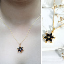 Load image into Gallery viewer, Certified Black Spinel and Diamond Flower Necklace with Silver Chain