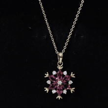 Load image into Gallery viewer, Rhodolite Garnet Flower Necklace in Gold Plated Silver