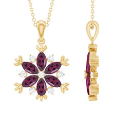 Load image into Gallery viewer, Rhodolite Garnet Flower Necklace in Gold Plated Silver