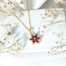 Load image into Gallery viewer, Rhodolite Garnet Flower Necklace in Gold Plated Silver