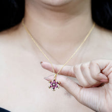 Load image into Gallery viewer, Rhodolite Garnet Flower Necklace in Gold Plated Silver