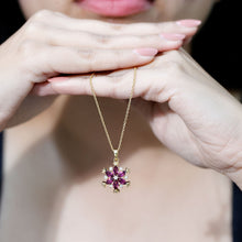 Load image into Gallery viewer, Rhodolite Garnet Flower Necklace in Gold Plated Silver