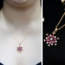 Load image into Gallery viewer, Rhodolite Garnet Flower Necklace in Gold Plated Silver