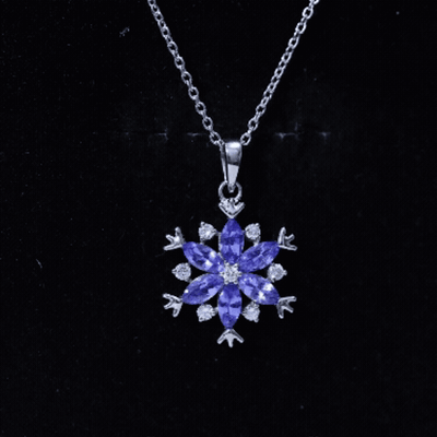Natural Tanzanite Snowflake Necklace with Lab Diamond