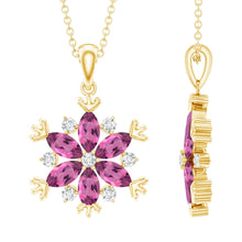 Load image into Gallery viewer, Certified Pink Tourmaline Flower Pendant Necklace with Silver Chain