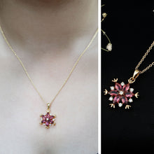 Load image into Gallery viewer, Certified Pink Tourmaline Flower Pendant Necklace with Silver Chain