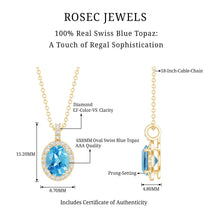 Load image into Gallery viewer, Natural 1 Carat Swiss Blue Topaz and Diamond Halo Necklace With Silver Chain