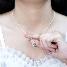 Load image into Gallery viewer, Natural 1 Carat Swiss Blue Topaz and Diamond Halo Necklace With Silver Chain