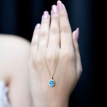 Load image into Gallery viewer, Natural 1 Carat Swiss Blue Topaz and Diamond Halo Necklace With Silver Chain