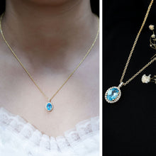 Load image into Gallery viewer, Natural 1 Carat Swiss Blue Topaz and Diamond Halo Necklace With Silver Chain