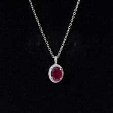 Load image into Gallery viewer, Natural 1.5 Carat Ruby Pendant Necklace with Diamond Halo in Gold Plated Silver