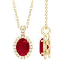 Load image into Gallery viewer, Natural 1.5 Carat Ruby Pendant Necklace with Diamond Halo in Gold Plated Silver