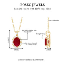 Load image into Gallery viewer, Natural 1.5 Carat Ruby Pendant Necklace with Diamond Halo in Gold Plated Silver