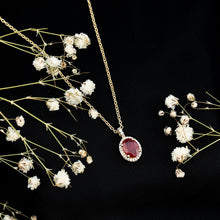 Load image into Gallery viewer, Natural 1.5 Carat Ruby Pendant Necklace with Diamond Halo in Gold Plated Silver