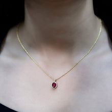 Load image into Gallery viewer, Natural 1.5 Carat Ruby Pendant Necklace with Diamond Halo in Gold Plated Silver