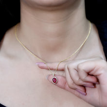 Load image into Gallery viewer, Natural 1.5 Carat Ruby Pendant Necklace with Diamond Halo in Gold Plated Silver