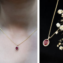 Load image into Gallery viewer, Natural 1.5 Carat Ruby Pendant Necklace with Diamond Halo in Gold Plated Silver