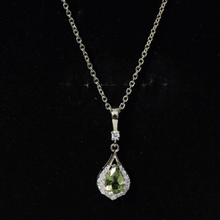 Load image into Gallery viewer, Certified Peridot and Diamond Teardrop Necklace in Gold Plated Silver