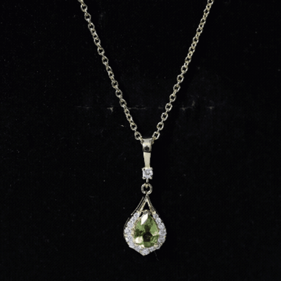 Certified Peridot and Diamond Teardrop Necklace in Gold Plated Silver