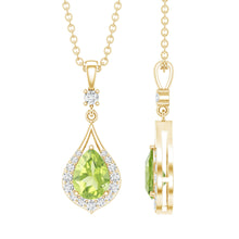 Load image into Gallery viewer, Certified Peridot and Diamond Teardrop Necklace in Gold Plated Silver