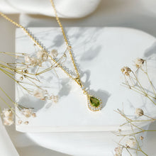 Load image into Gallery viewer, Certified Peridot and Diamond Teardrop Necklace in Gold Plated Silver