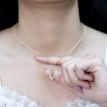 Load image into Gallery viewer, Certified Peridot and Diamond Teardrop Necklace in Gold Plated Silver