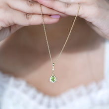 Load image into Gallery viewer, Certified Peridot and Diamond Teardrop Necklace in Gold Plated Silver