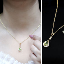 Load image into Gallery viewer, Certified Peridot and Diamond Teardrop Necklace in Gold Plated Silver