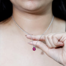 Load image into Gallery viewer, Certified 1.8 Carat Lab Grown Pink Sapphire Teardrop Necklace
