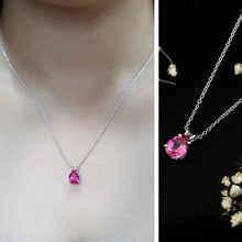 Load image into Gallery viewer, Certified 1.8 Carat Lab Grown Pink Sapphire Teardrop Necklace