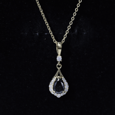 Certified Black and White Diamond Teardrop Necklace with Silver Chain